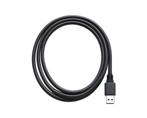 Black USB cable and adapter, neatly arranged.