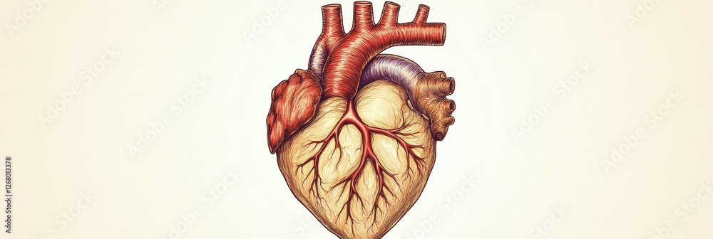 Poster detailed anatomical illustration of a human heart showcasing its structure and components. generativ