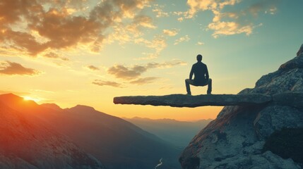 Obraz premium Man Contemplating Sunset from a Precarious Clifftop
