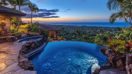 Luxurious Infinity Pool Overlooking Ocean Sunset