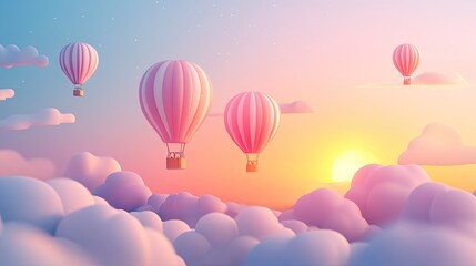 Balloons rise gently into a soft pastel sky during a peaceful festival at dawn filling the air with wonder and joy as the sun begins to shine