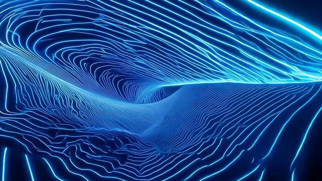 Dynamic blue sound waves animation representing audio frequency and digital technology, creating a futuristic and high-tech visual effect.