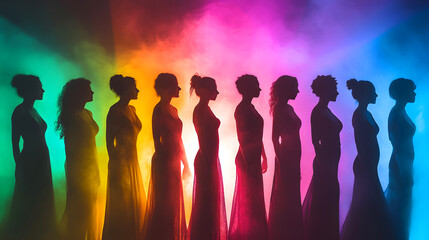 Lady silhouette under neon light