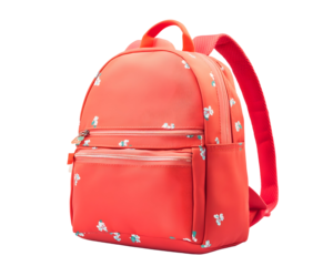 Bright backpack filled with school stationery, representing back-to-school excitement.