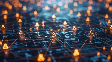 Global business landscape with diverse professionals analyzing data and exchanging insights, focusing on customer connections and HR recruitment