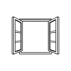 Line art and open window drawing. Linear vector symbol. white backdrop
