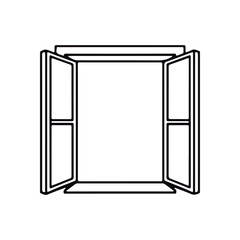 Line art and open window drawing. Linear vector symbol. white backdrop
