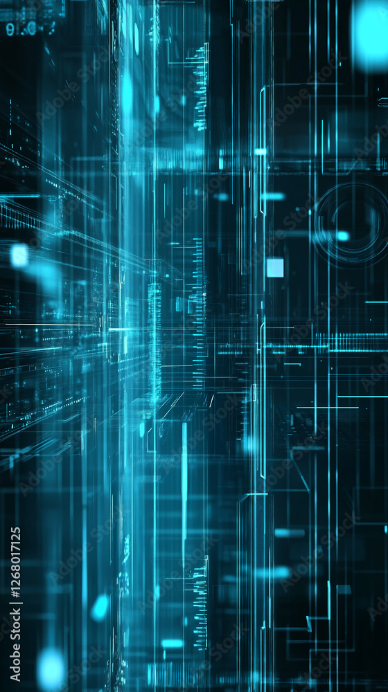 Poster Abstract digital data matrix with glowing lines and light dots, representing advanced technology, data transmission, and futuristic digital concepts.