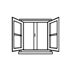 Line art and open window drawing. Linear vector symbol. white backdrop
