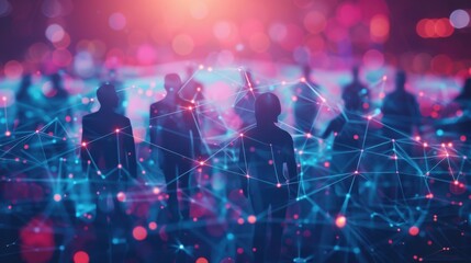 Global business landscape with diverse professionals analyzing data and exchanging insights, focusing on customer connections and HR recruitment