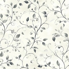 Seamless Pattern - Elegant silver leaf floral pattern on cream background