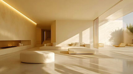 Fototapeta premium Modern minimalist cream style living room