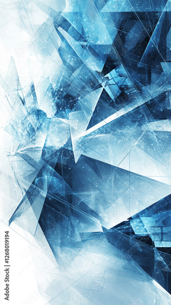 Aufkleber abstract digital design with blue and white sharp geometric shapes, representing innovation, technol