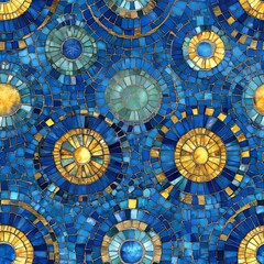 Seamless Pattern - Abstract blue and gold mosaic tile pattern