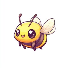 Obraz premium Cute cartoon bee flying, white background, children's illustration (1)