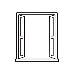 Line art and open window drawing. Linear vector symbol. white backdrop

