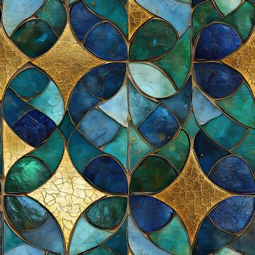 Seamless Pattern - Abstract Blue and Gold Geometric Pattern