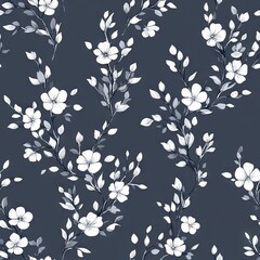 Seamless Pattern - Elegant floral pattern in shades of white and blue.