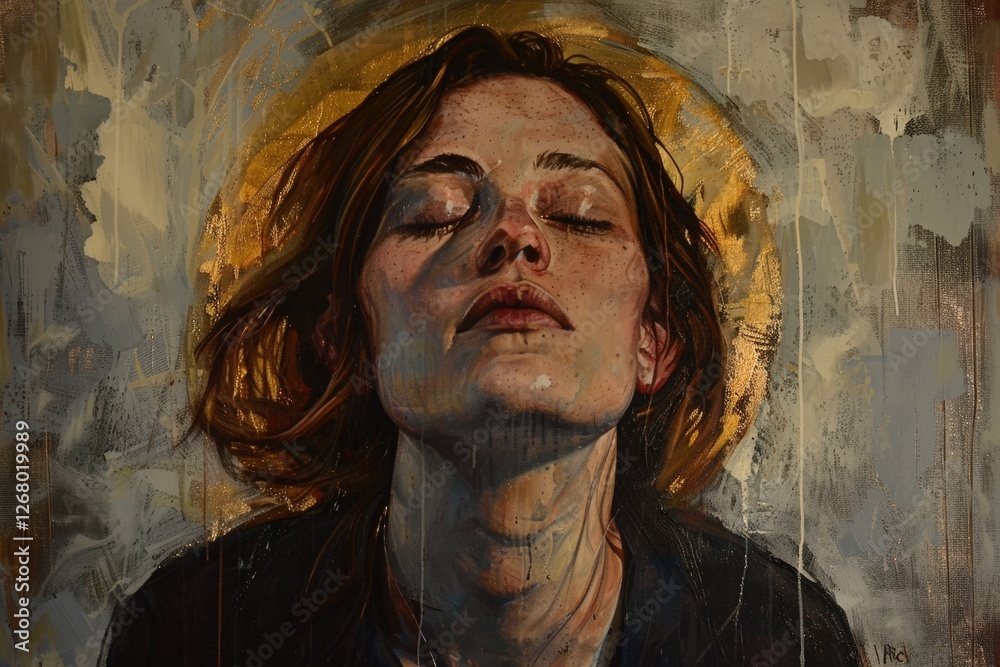 Poster artistic portrayal of a woman's face illuminated with vibrant colors, showcasing ethereal beauty and