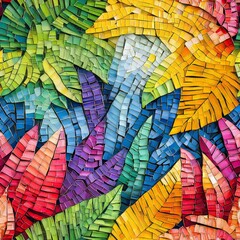 Fototapeta premium Seamless Pattern - Vibrant mosaic artwork of colorful leaves