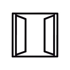 Line art and open window drawing. Linear vector symbol. white backdrop
