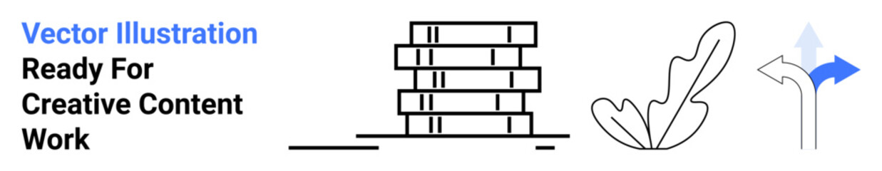 Stack of books symbolizes knowledge, leaf represents growth, and directional arrow conveys guidance. Ideal for education, learning, eco-solutions, decision-making, personal development, growth
