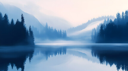 Fototapeta premium Misty mountain lake