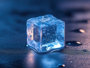 Melting Ice Cube on a Dark Surface