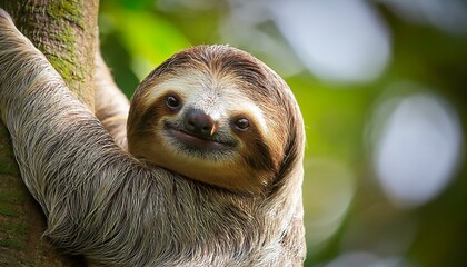 Fototapeta premium a happy sloth hanging from a tree