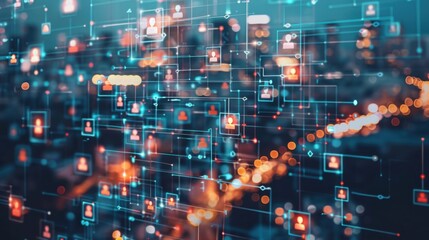 Global business landscape with diverse professionals analyzing data and exchanging insights, focusing on customer connections and HR recruitment