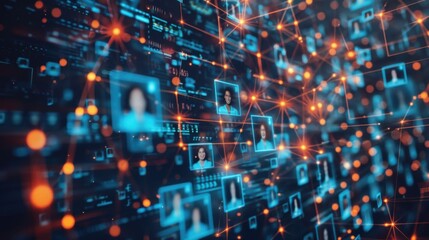 Obraz premium Global business landscape with diverse professionals analyzing data and exchanging insights, focusing on customer connections and HR recruitment