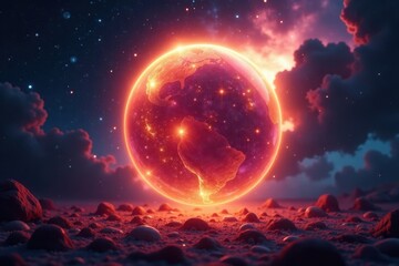 Obraz premium Glowing seven orb suspended in a radiant cosmic halo, mystical, orb, cosmos