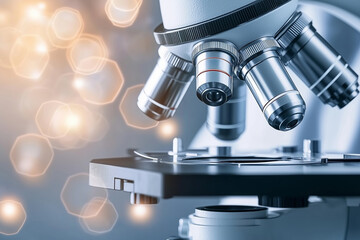 A close-up view of a high-precision microscope used for scientific research and laboratory analysis.
