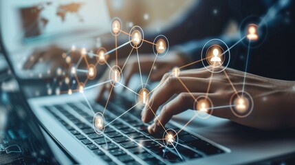 Global business landscape with diverse professionals analyzing data and exchanging insights, focusing on customer connections and HR recruitment