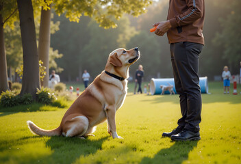 Dog training in the park: Joy and interaction with a pet