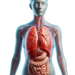 Human lungs, realistic anatomical model. Internal organs isolated on white background. 3D vector illustration for medical applications, educational sites, websites
