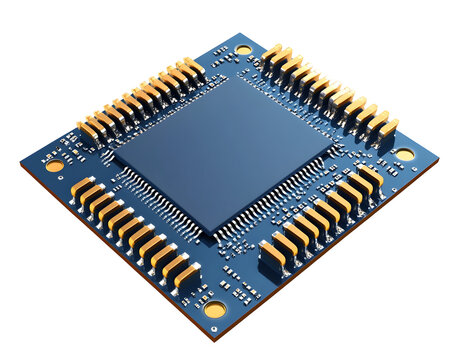 Close-up of a computer processor chip with gold pins.