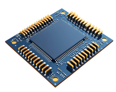Close-up of a computer processor chip with gold pins.