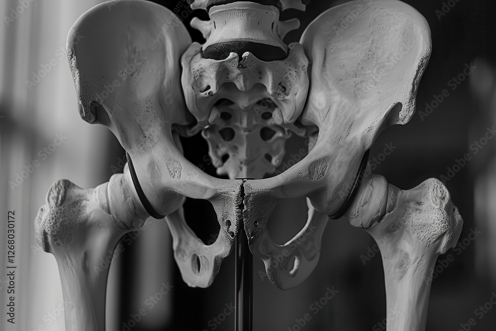 Poster lifelike anatomical model of human pelvis showcasing bone structure and detail in an educational set