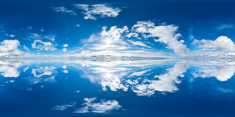 Panoramic Reflection of Cloudy Sky: Nature’s Ethereal Beauty in Full View