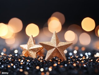 golden stars on festive glitter background
