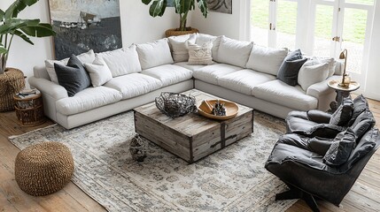 Modern sectional sofa in bright living room