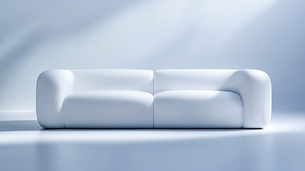 Modern white sofa, minimalist room, sunlit interior, furniture design