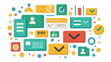 Colorful Digital Workspace for Task Management and Organization with Interactive Elements and Categories
