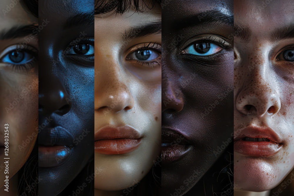 Poster diverse faces from various cultures and backgrounds displayed in a creative collage reflecting human