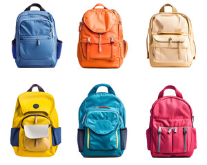 Collection of school backpacks in various colors and designs.