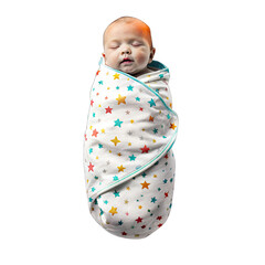 A softly colored swaddle blanket gently encases a serene baby who is sleeping comfortably