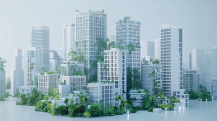 Nature reclaims city; futuristic island