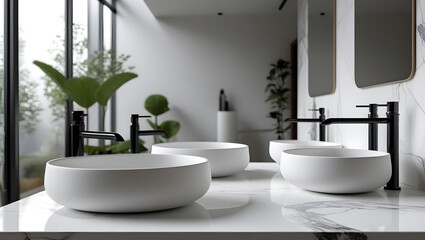 Fototapeta premium Sleek Minimalism: Contemporary Bathroom Sink Design 