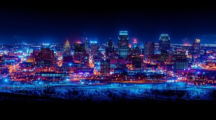 Night cityscape panorama, city lights, winter, urban landscape, background for travel brochure